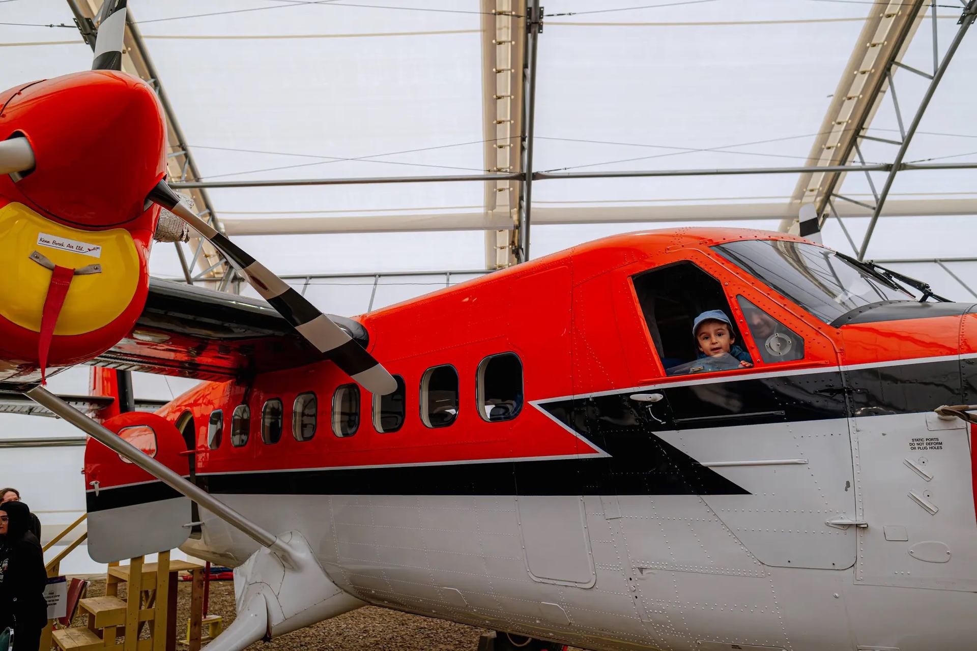 A child sat inside the cockpit on one of the planes