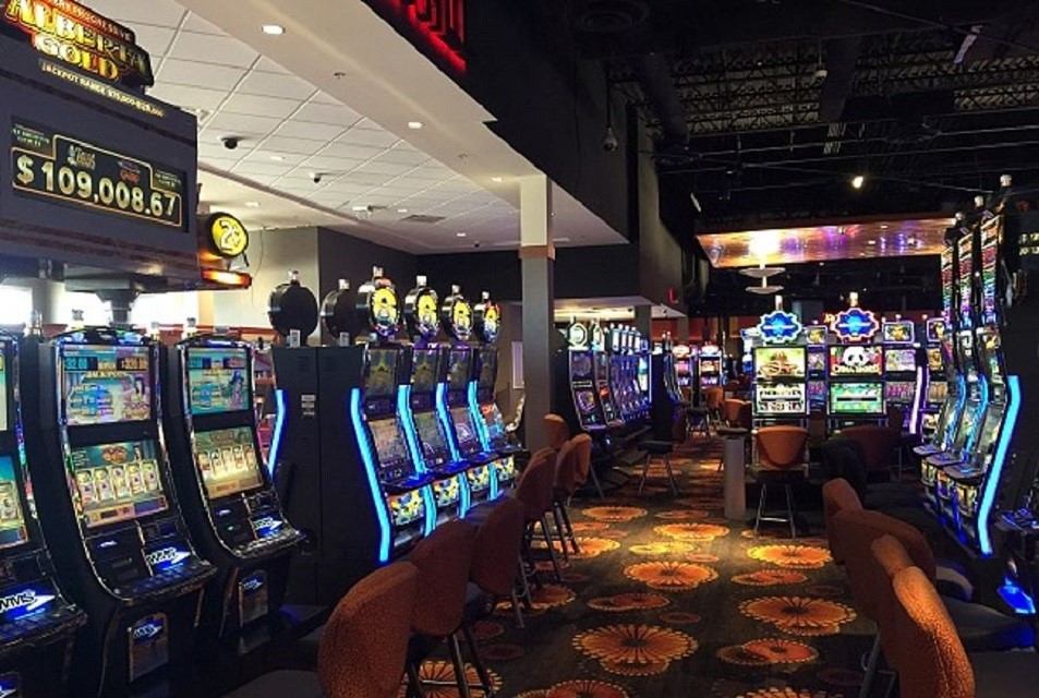 The inside of a casino's slot machine area.