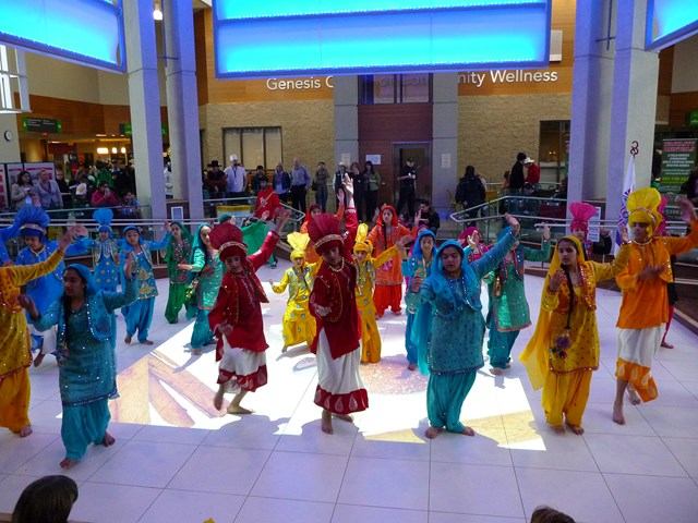 Dancers in the foyer of the Genesis Centre for a special event.