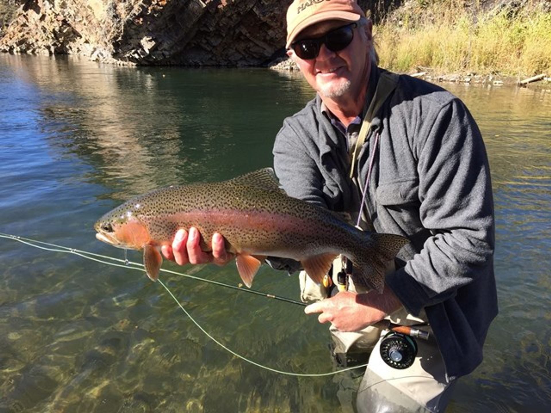 A man holding a fish he just caught.