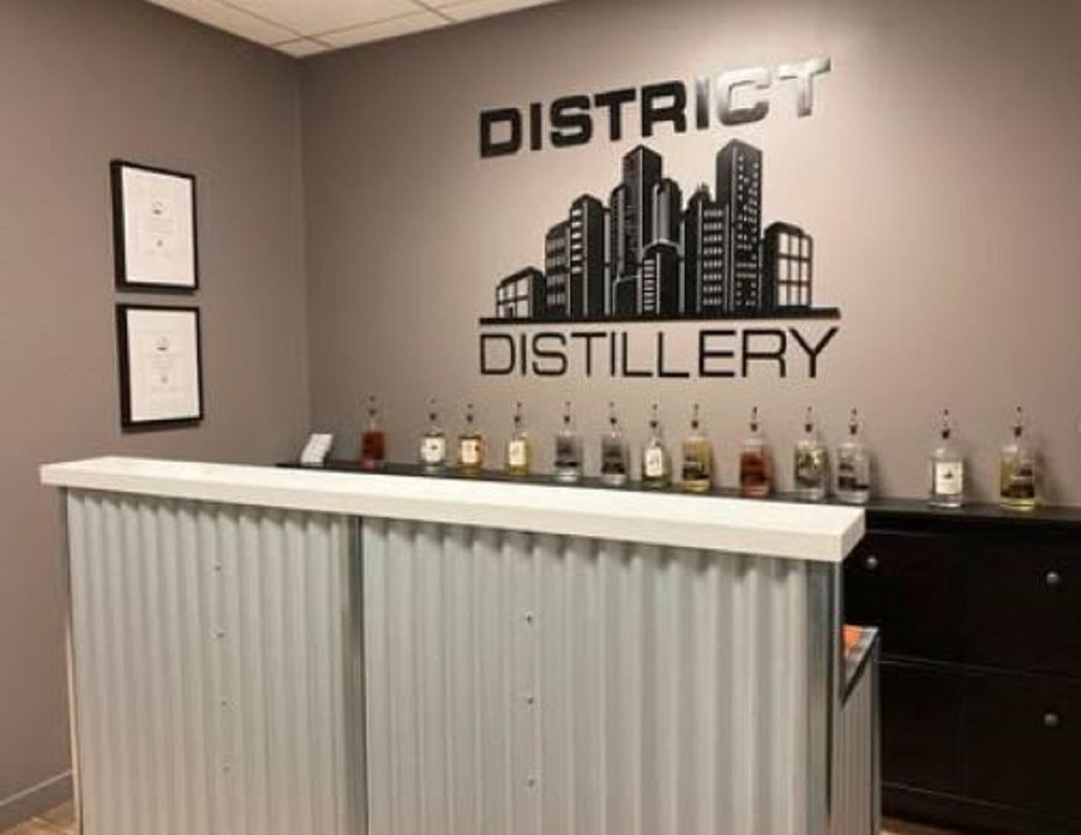 The bar area at District Distillery