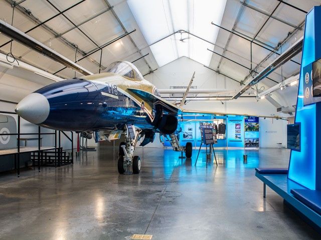 A fighter plane in a hanger at The Military Museums.