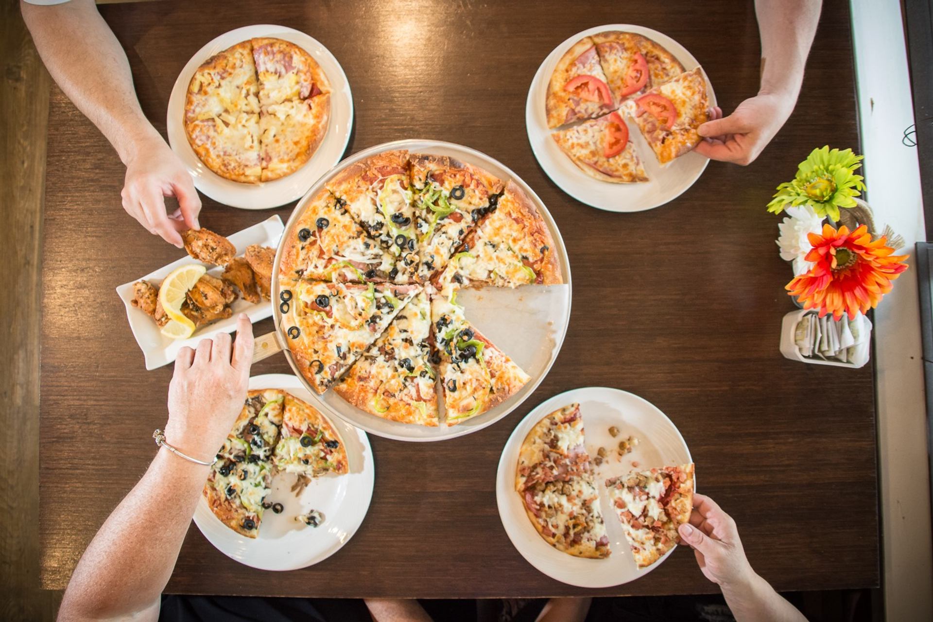 Pizza from a resturant at The Village At Pigeon Lake.