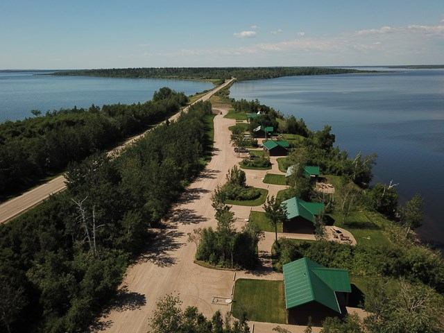 Aerial view of the cabins in the park.