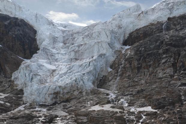 Angle Sky Glacier flows down the north face of Mount Edith Cavell in Jasper National Park.