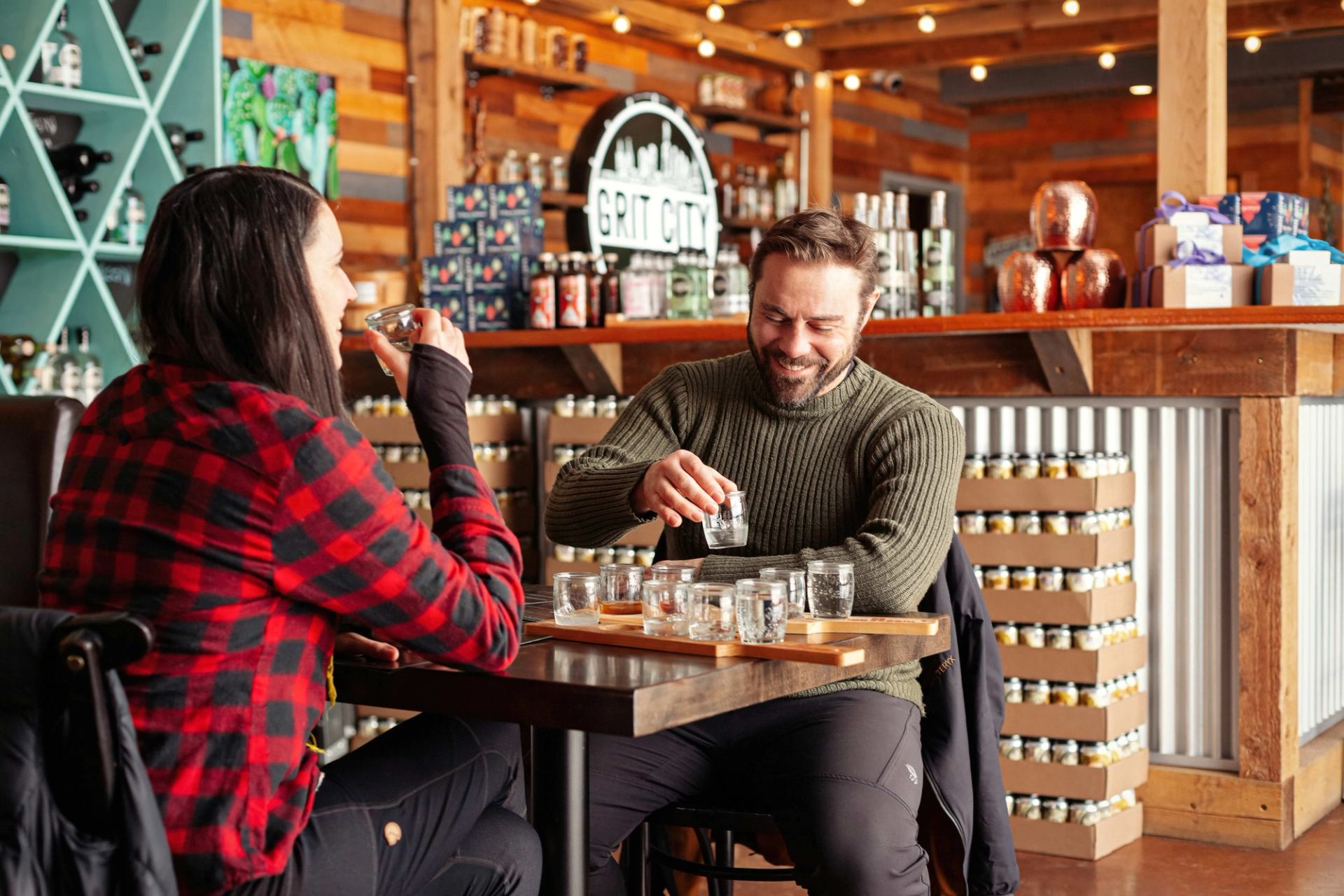 Two people enjoying time at a brewery