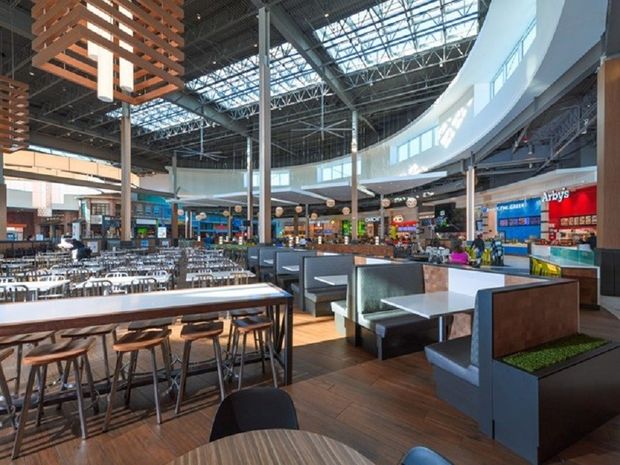 The interior food court at Cross Iron Mills Mall.