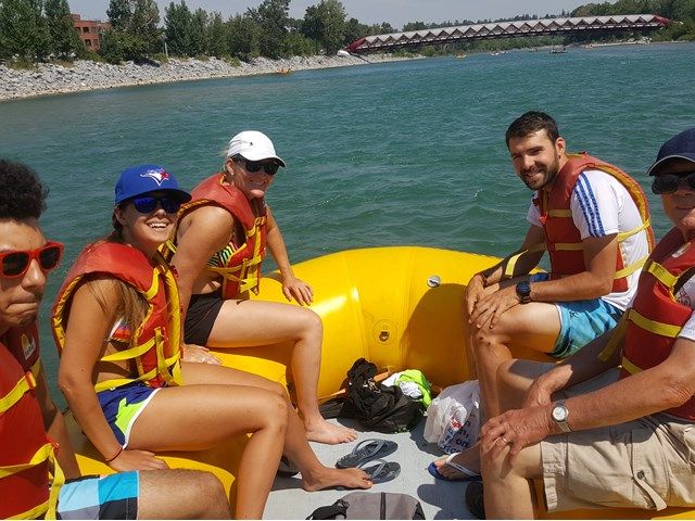 Close up of the tour group on the Calgary River Expereince.