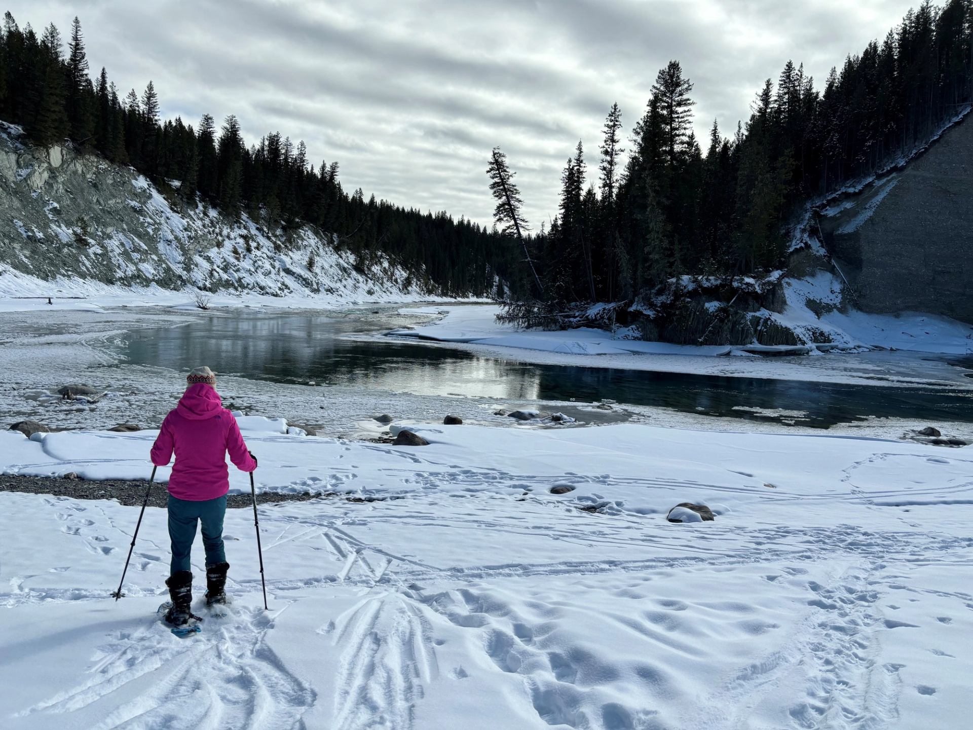 person snowshoeing