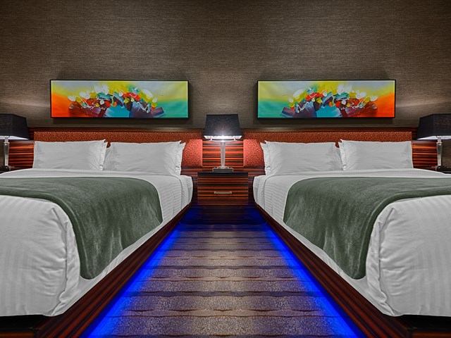 A guest room with two beds