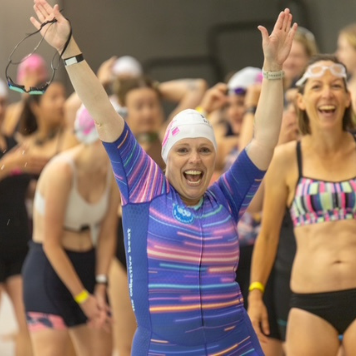 A group of women cheering.