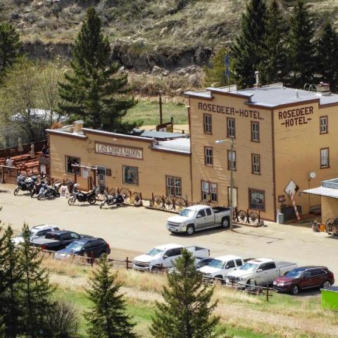 The exterior of Last Chance Saloon & Rosedeer Hotel.