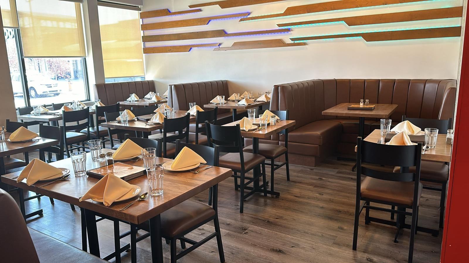 Seating inside the restaurant.