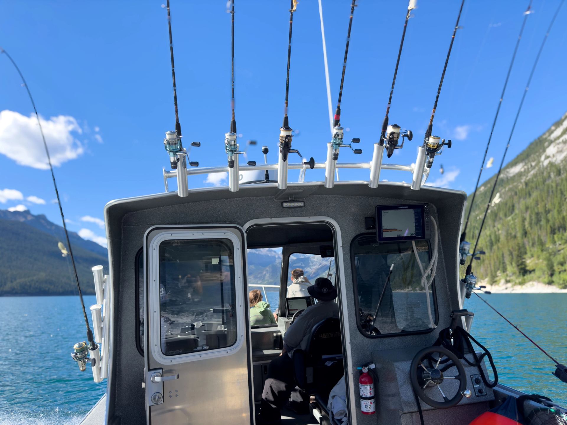 A boat with fishing rods