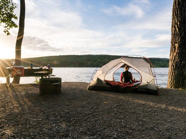 Scenic shot of a women camping at Castle Provincial Park.