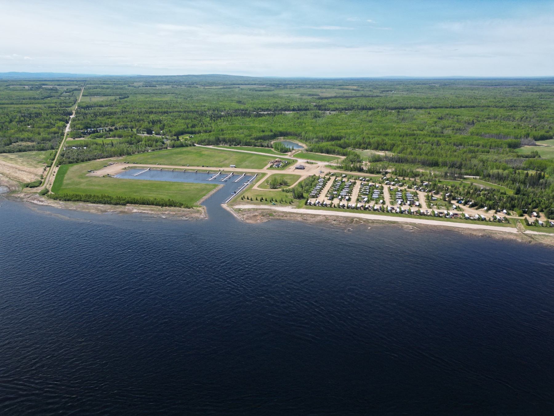 Aerial view from high above Lesser Slave Lake in Alberta, Canada.