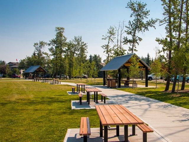 Picnic tables and shelters available in Centennial Park.