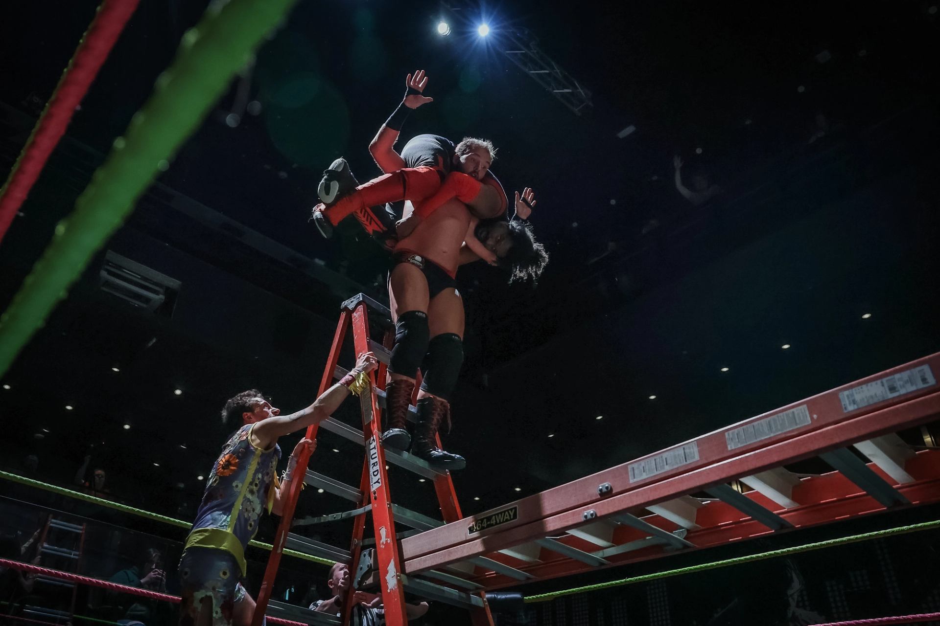 Wrestlers performing