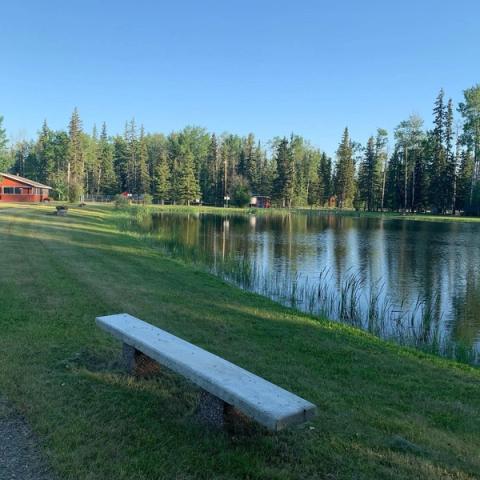 Scenic view of lake at Zama City Campground and Cabins.