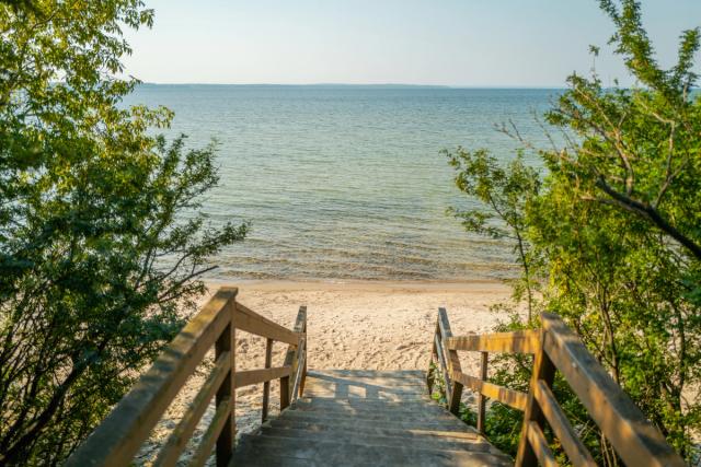 A beach at Cold Lake Provincial Park Campground.