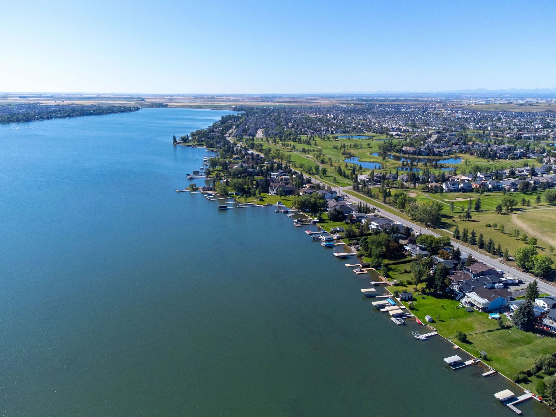 Chestermere Lake drone shot.