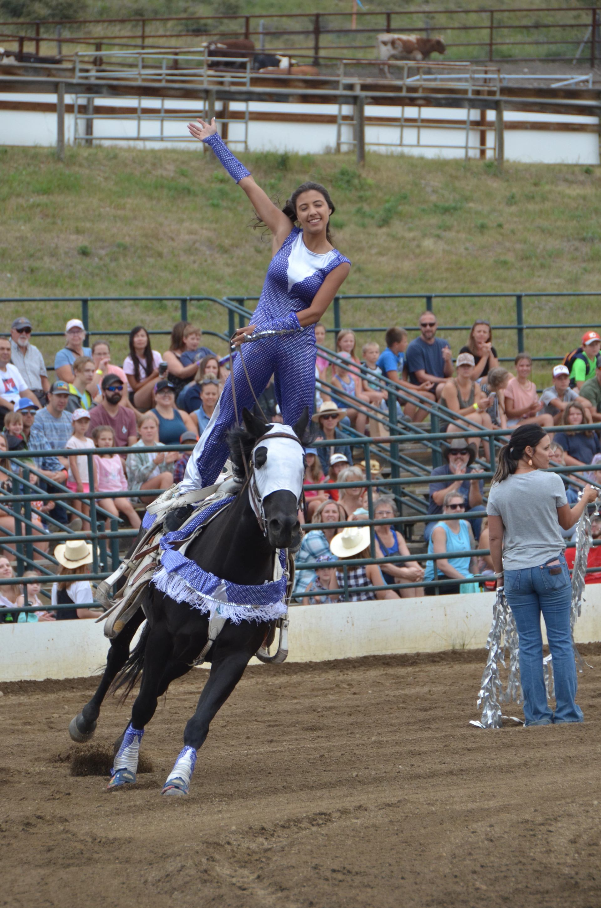 Horse and rider in costume during trick riding show