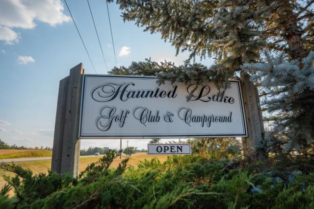 Sign at Haunted Lake Golf Club Campground.