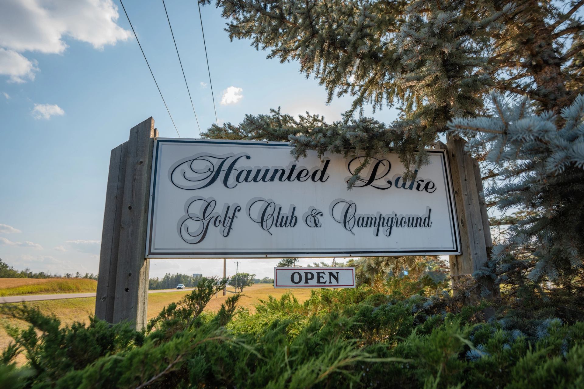 Sign at Haunted Lake Golf Club Campground.