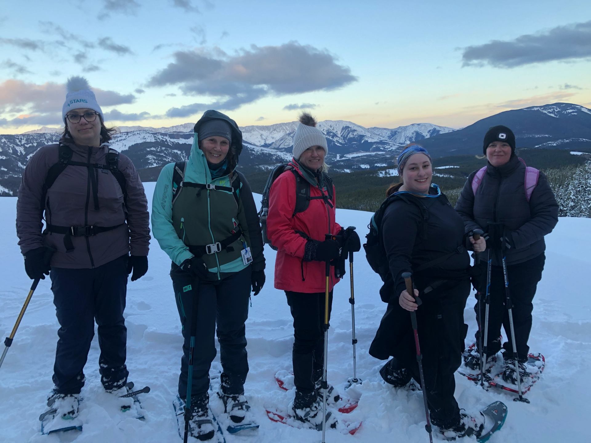 Five women exploring on Adventure Club in Crowsnest Pass.