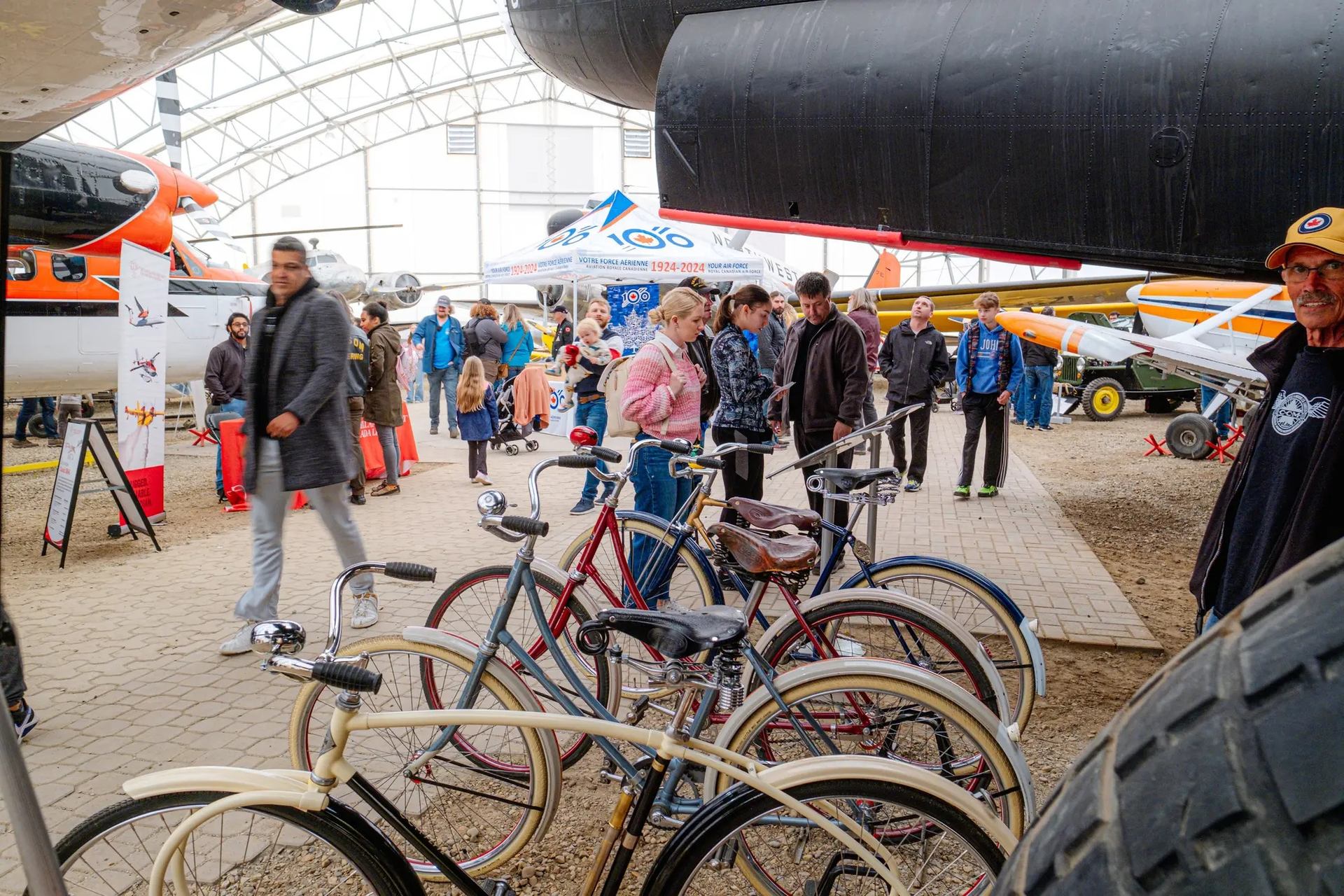 People checking out the bicycle display