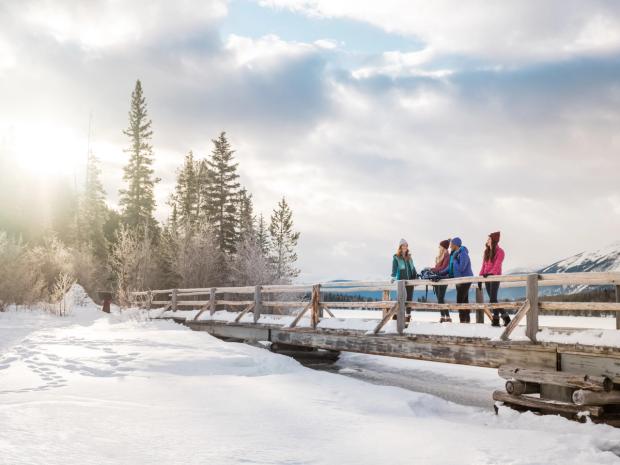 Friends snowshoeing at Pyramid Lake.