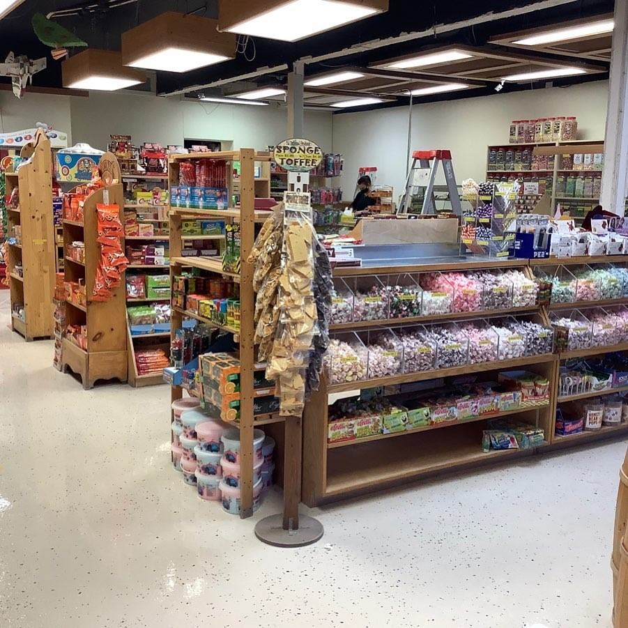 Candy display shelves.