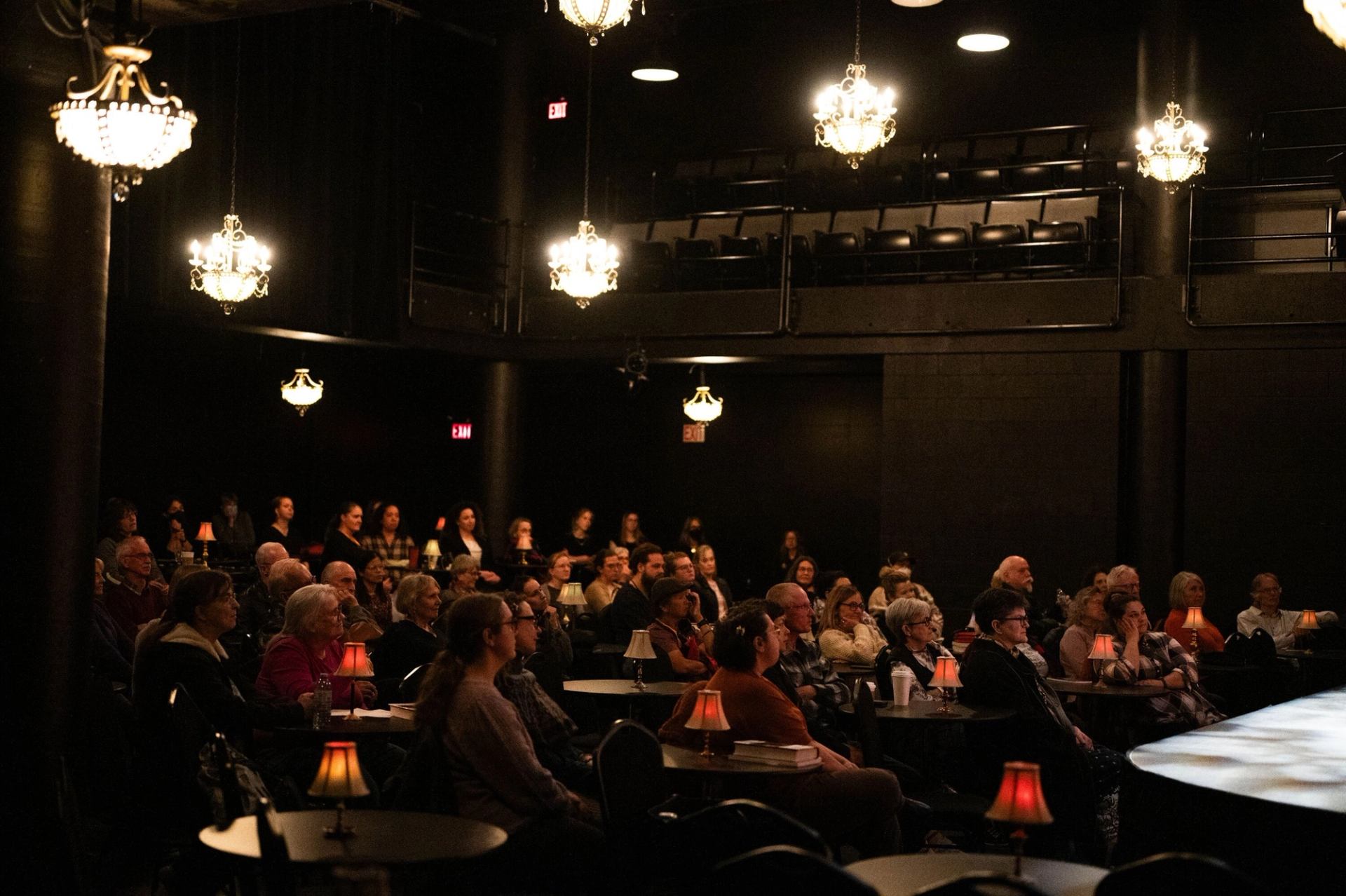 LitFest attendees seated in a dimly lit theater