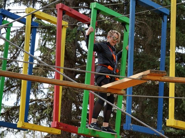 A child climbing on Aerial Park Tower