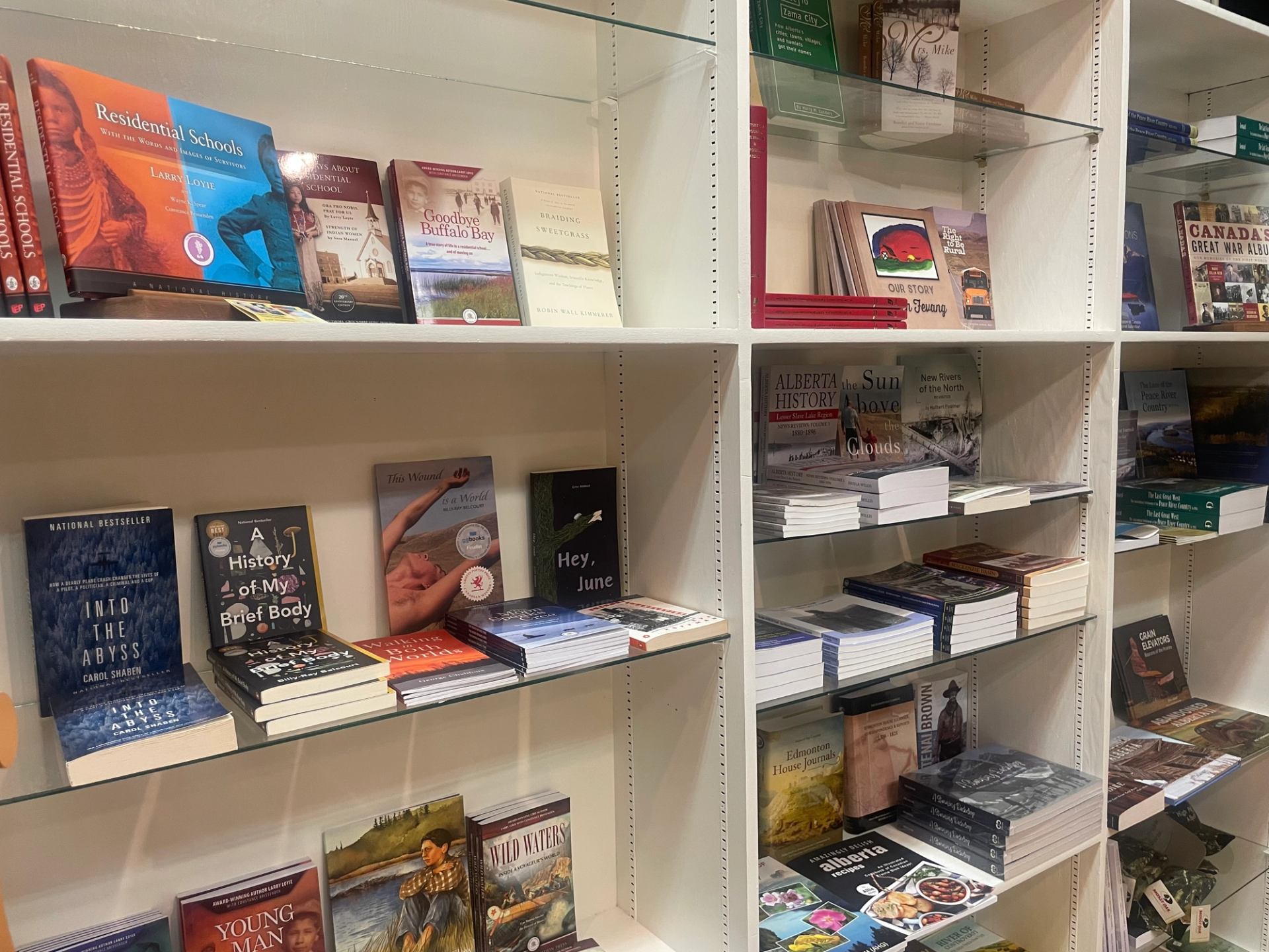 Books in bookcases in the museum store.