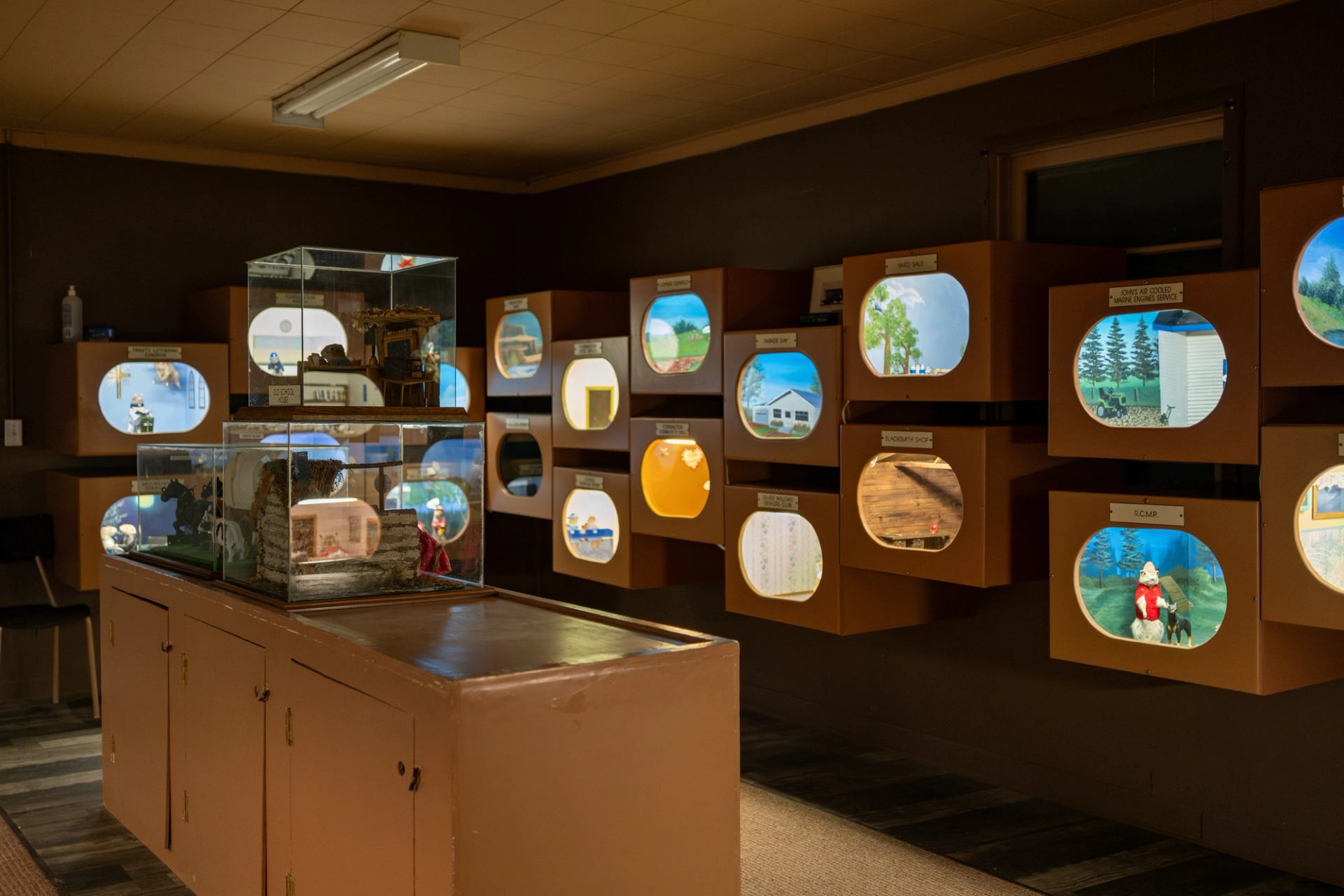 Stuffed gopher exhibits at the Gopher Hole Museum.