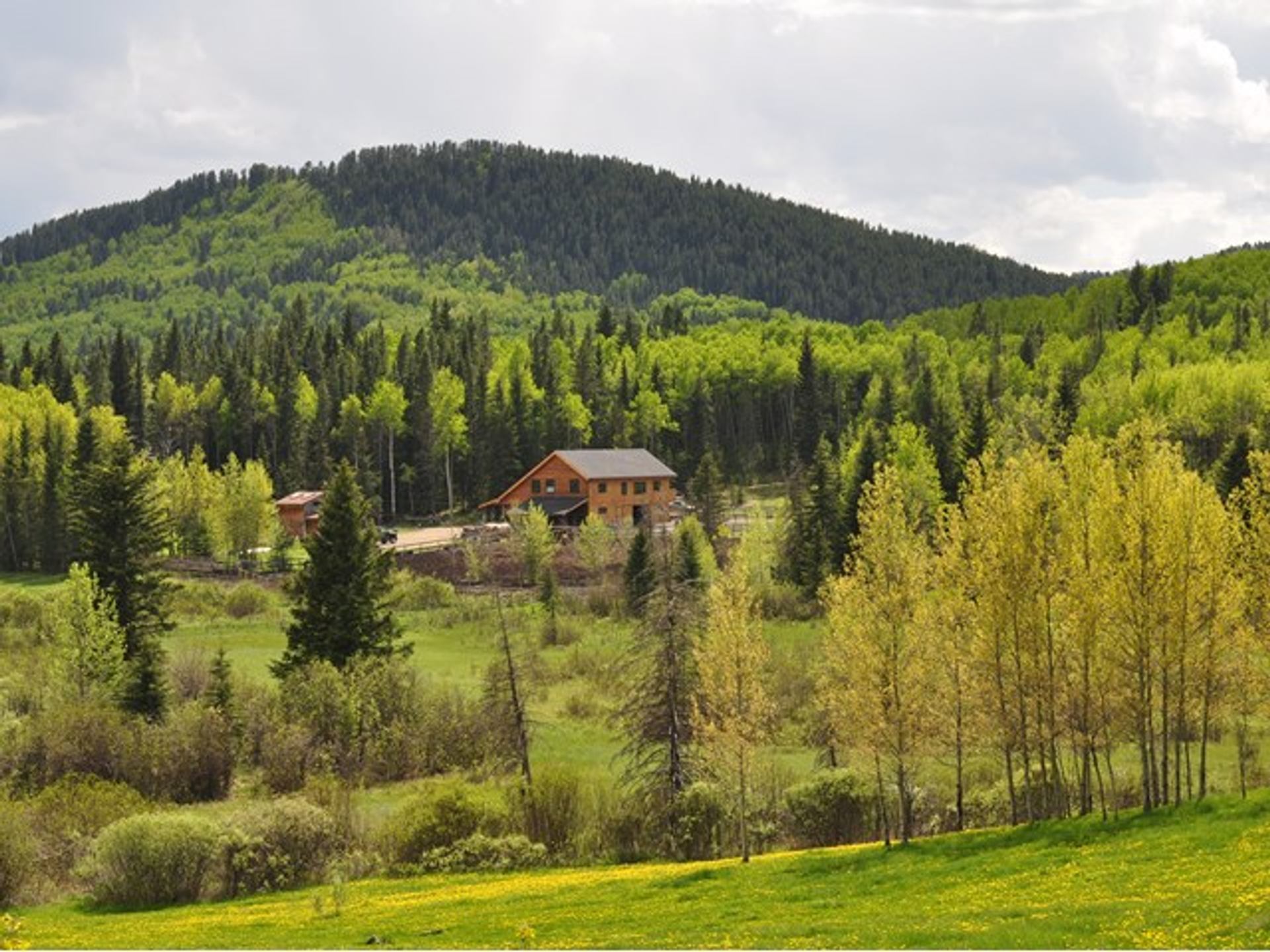 View of the barn and lodge at Moose Mountain Horseback Adventures.