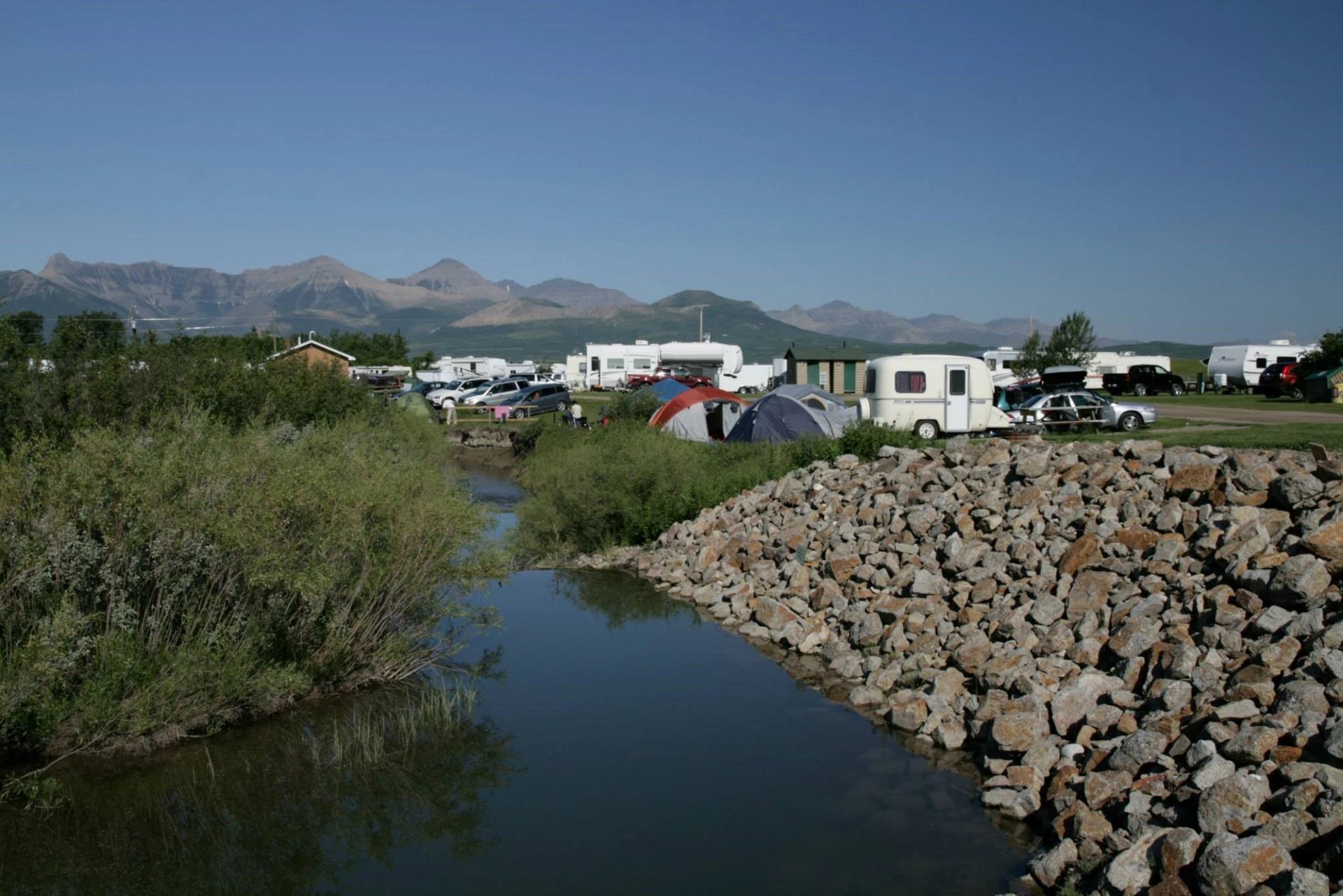 Tents and RVs set up at Crooked Creek Campground.