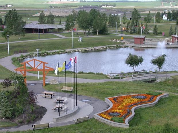 An aerial view of Nose Creek Provincial Park.