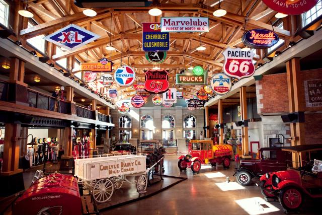 An interior shot and overview of Gasoline Alley at Heritage Park in Calgary.