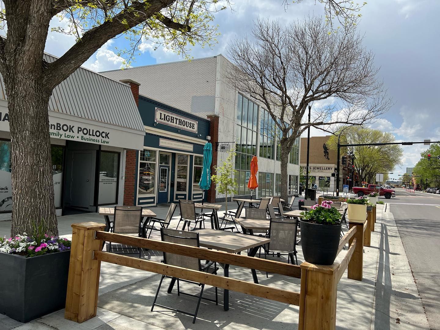 Exterior of the restaurant with a patio