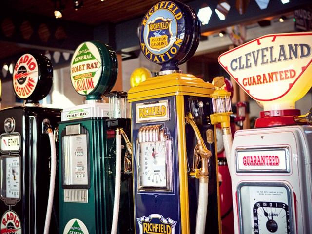 Some old gas pumps on display.