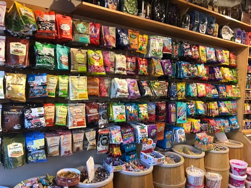 A wall of packaged candy.