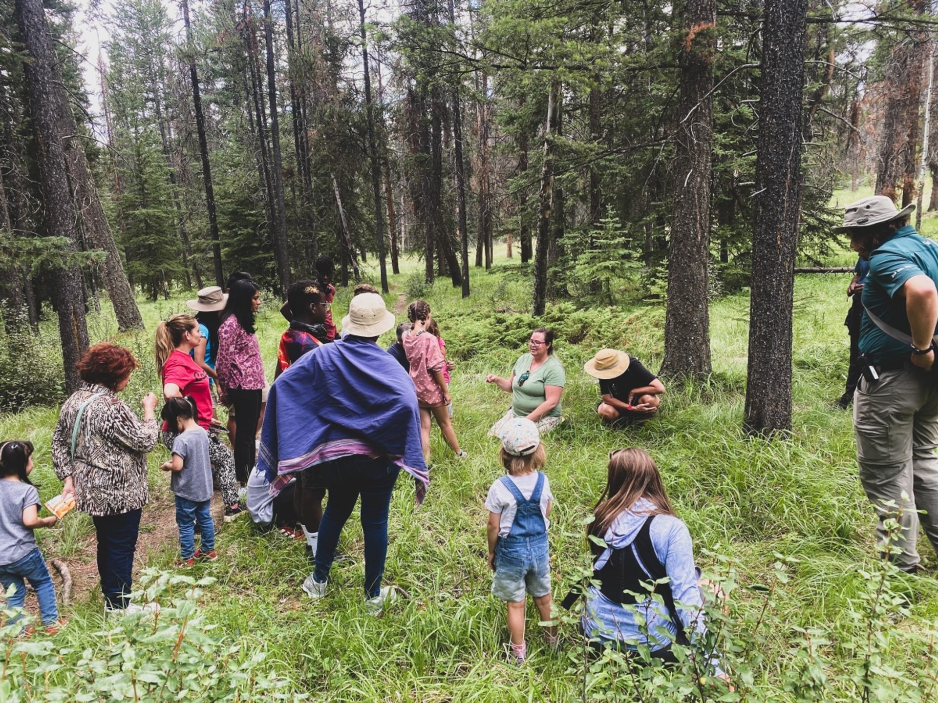 A group of people discovering local plants