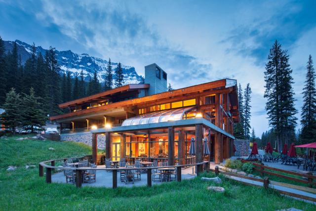 Exterior of the Moraine Lake Lodge in Banff National Park.