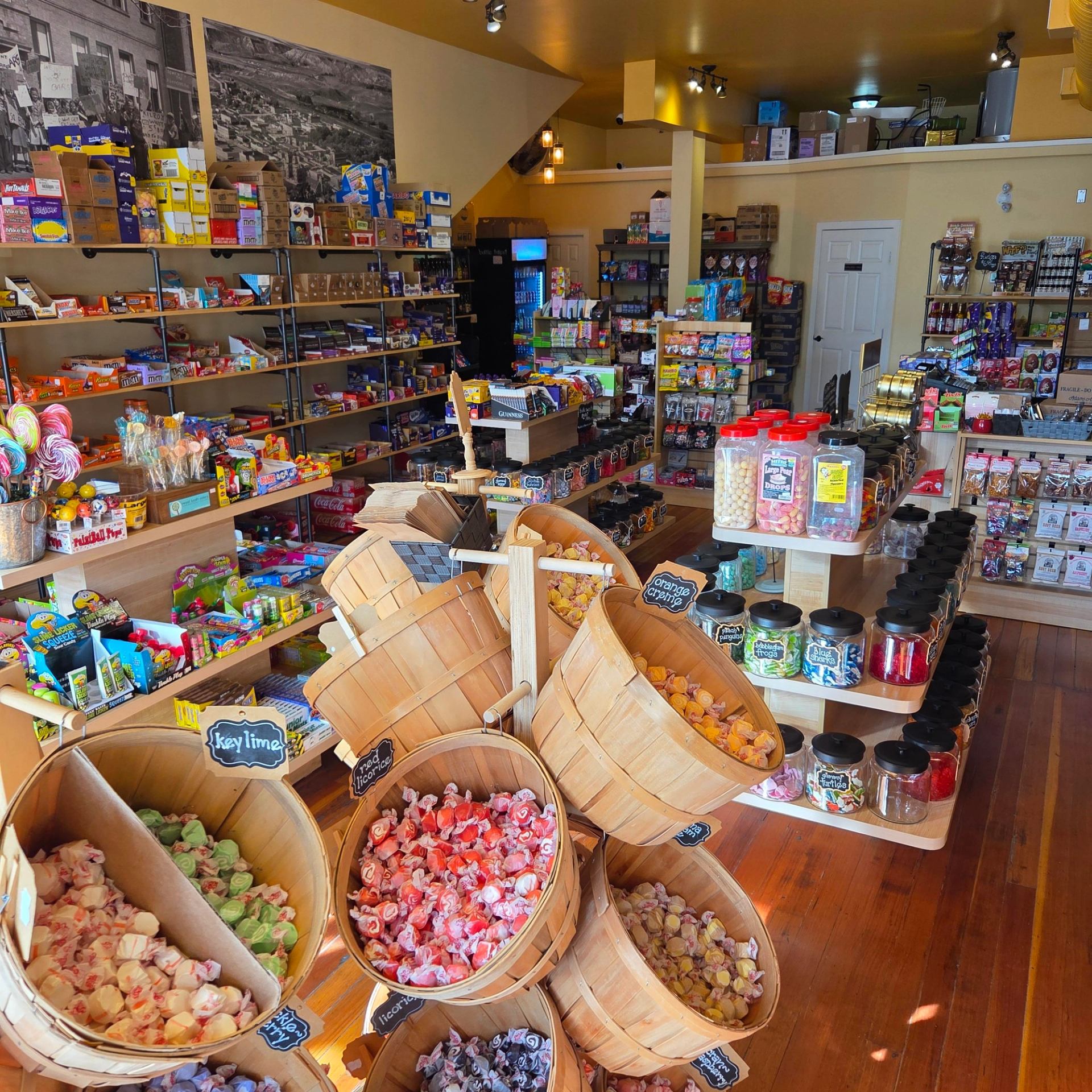 Candy displays inside the store