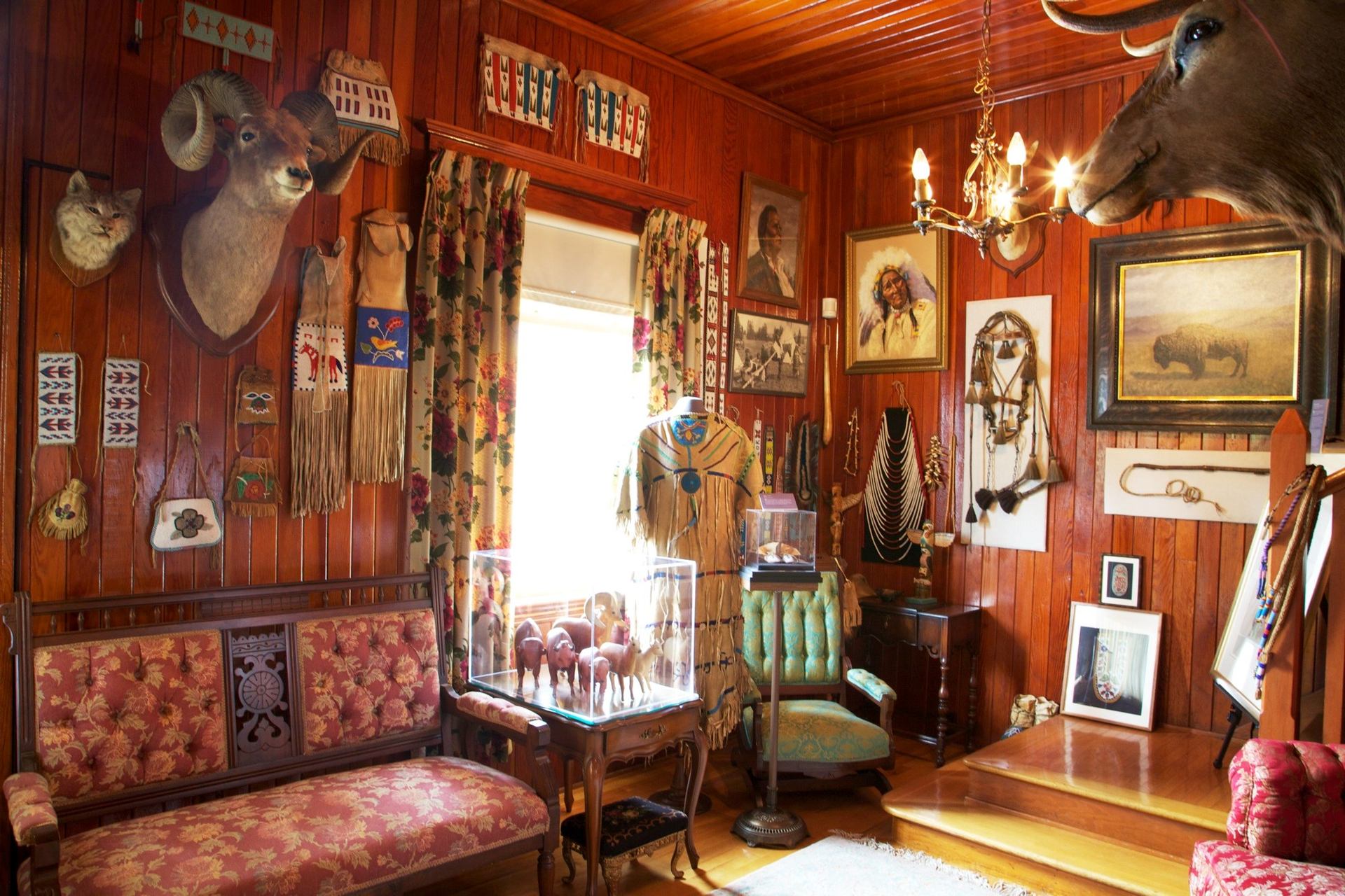 Entrance room with animal heads on the wall