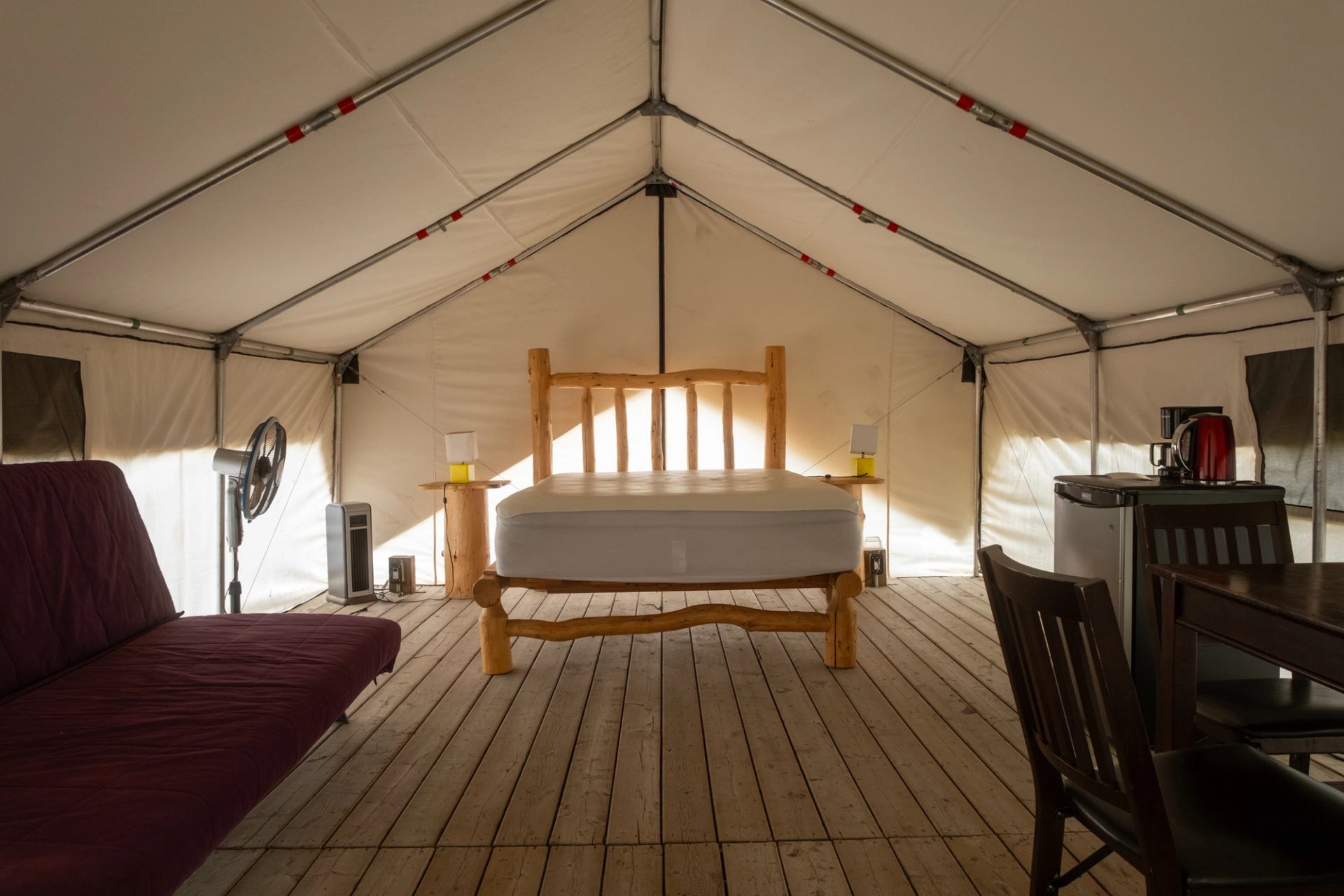 Interior of camp at Wyndham-Carseland Provincial Park Comfort Camping.