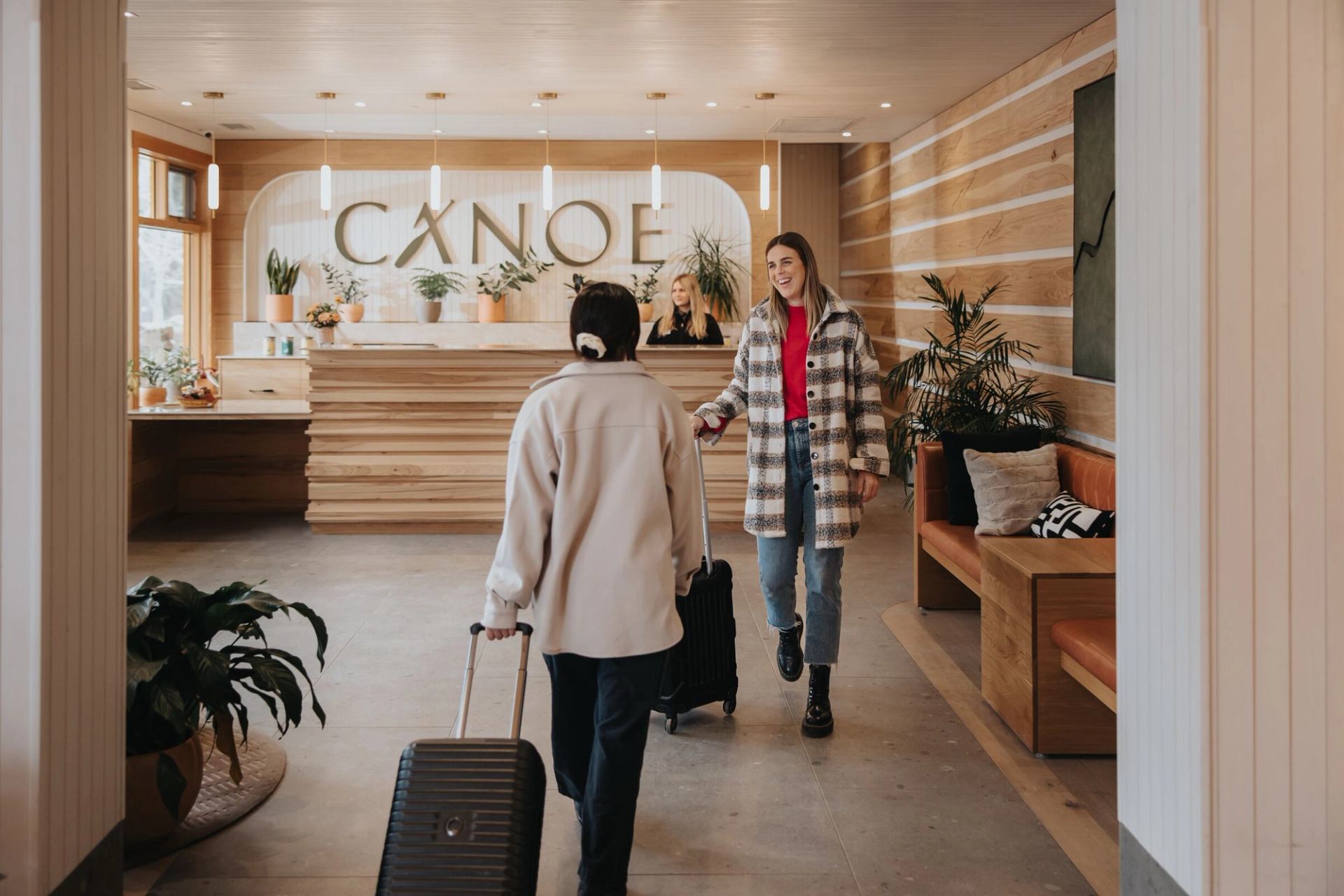 Checking in to the lobby at Hotel Canoe.