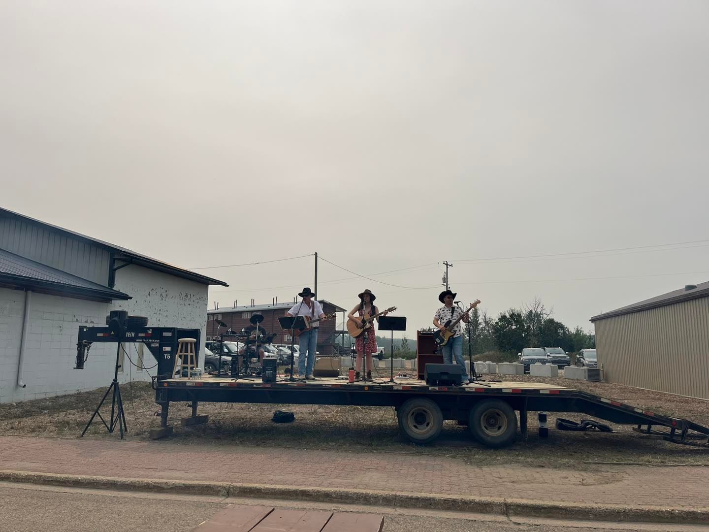 Band playing on the back of a trailer